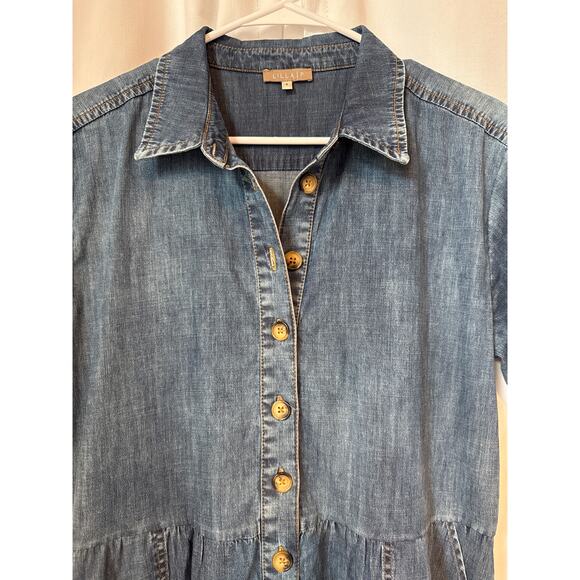 Lilla P blue Denim collared midi dress button front short sleeves small - Picture 6 of 13